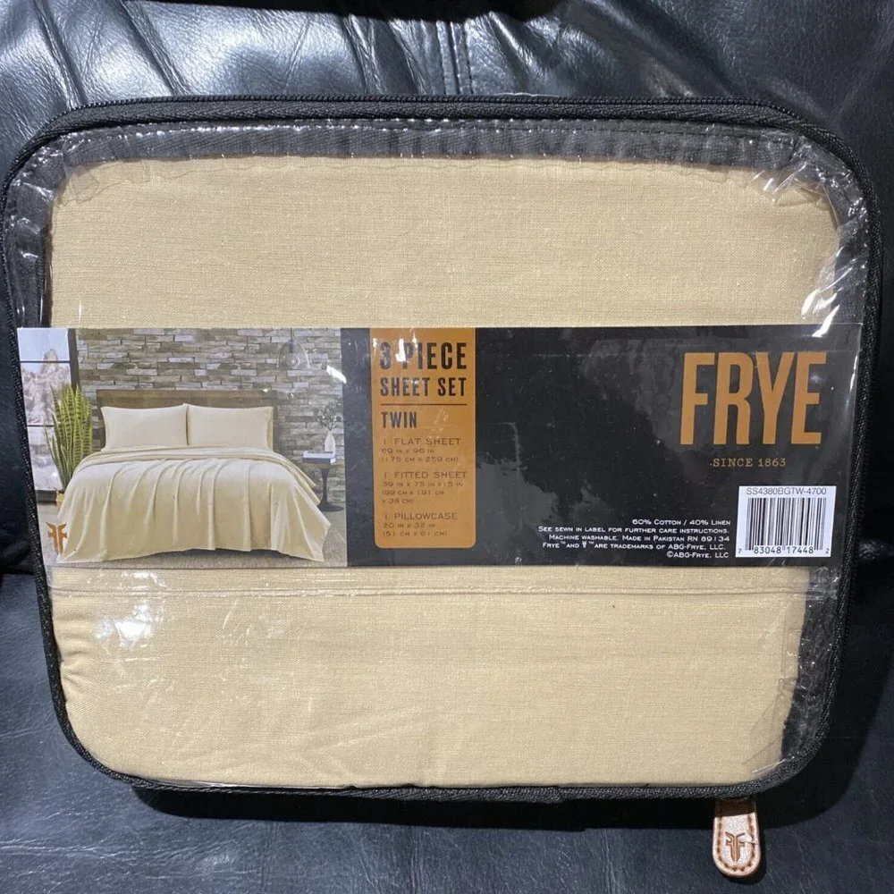 FRYE Linen Cotton Blend Beige TWIN Sheet Set 3PC